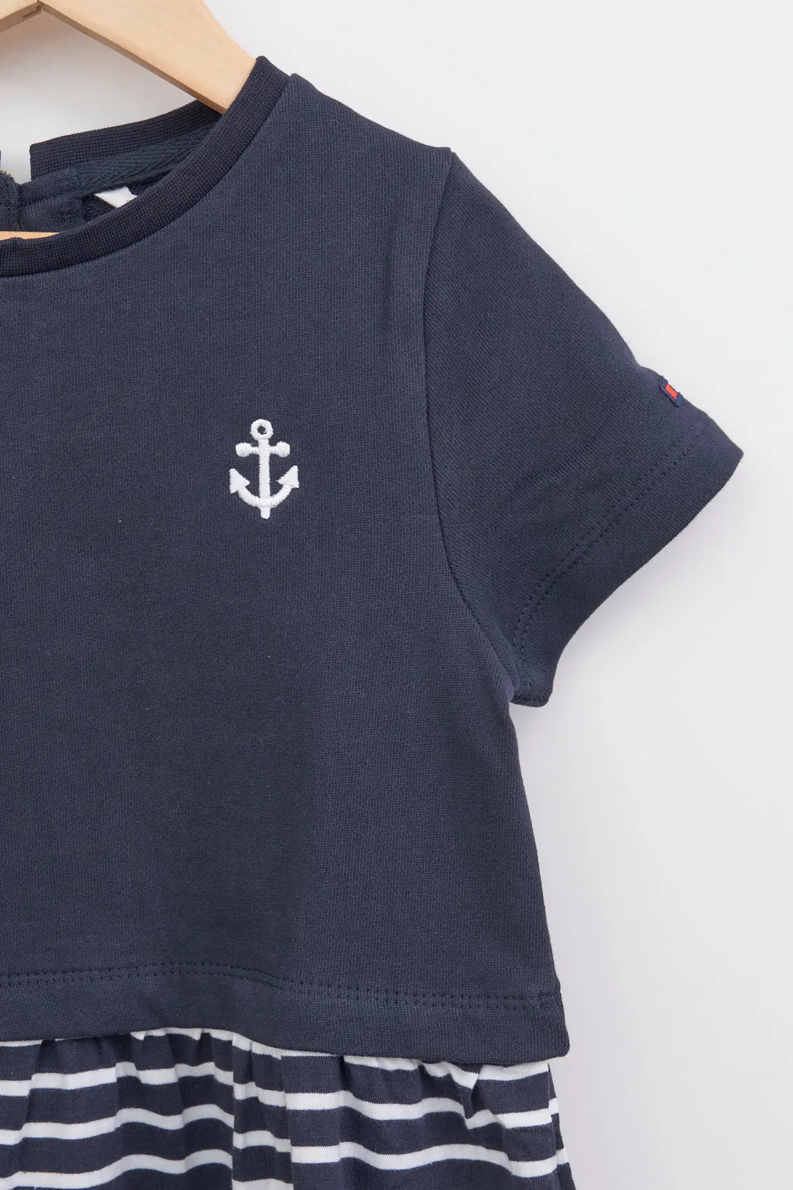 Girl's dress in terry cotton with stripes and anchor
