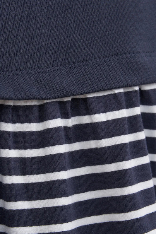 Girl's dress in striped cotton terry cloth with anchor