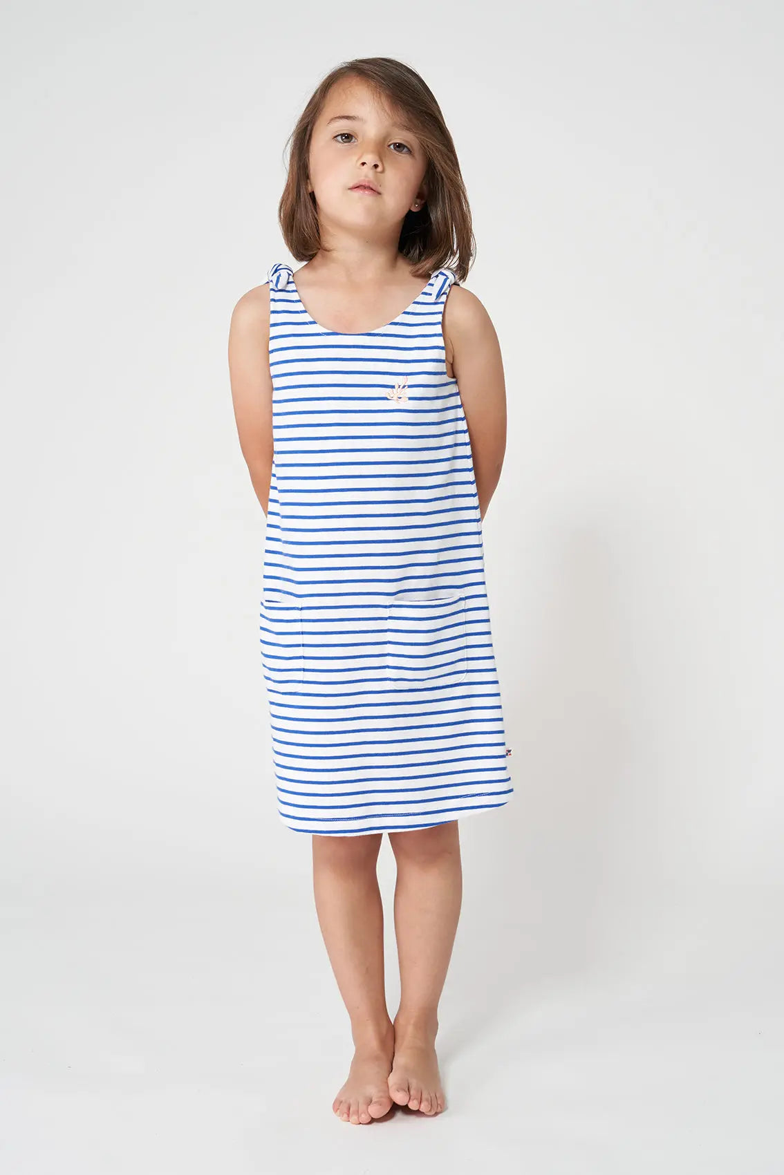 Girl's striped cotton dress with pockets