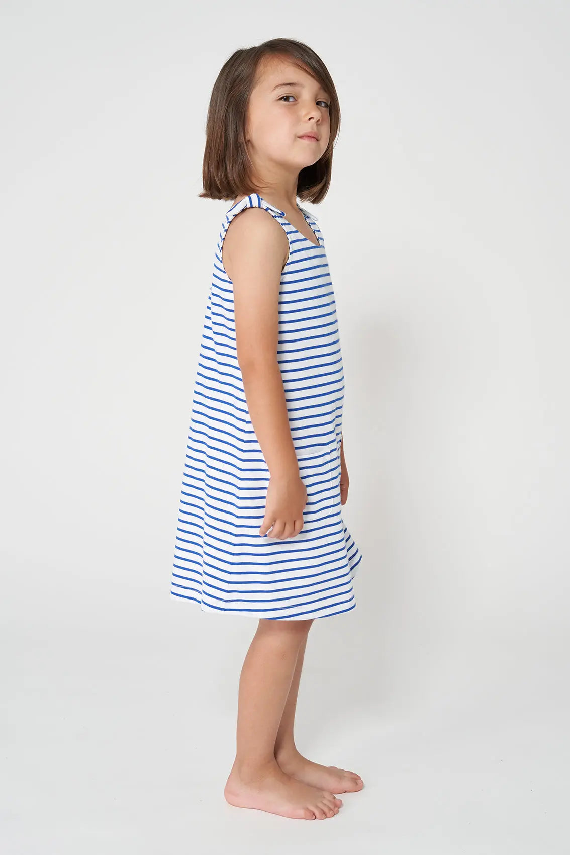 Girl's striped cotton dress with pockets