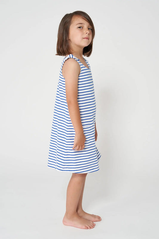 Striped cotton dress for girls with pockets