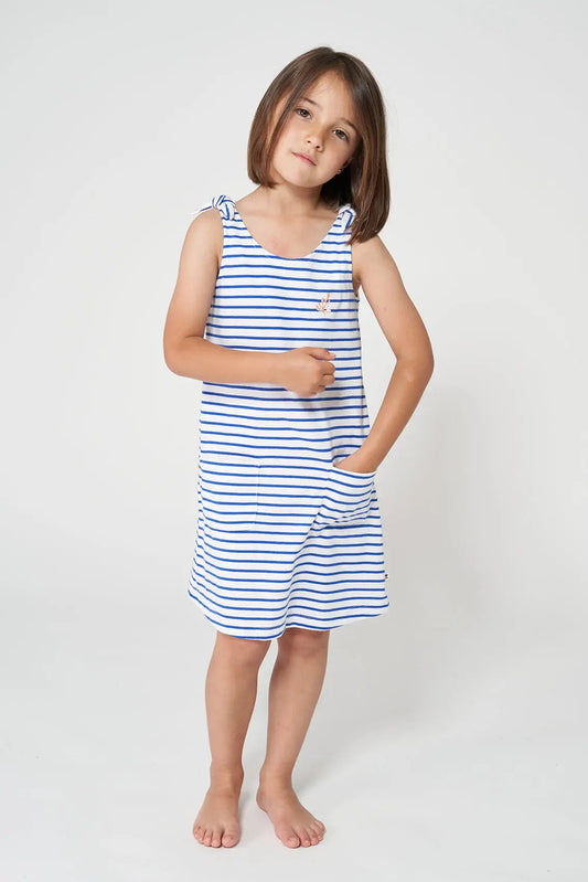 Striped cotton dress for girls with pockets