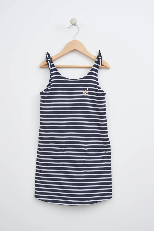 Girl's striped cotton dress with pockets