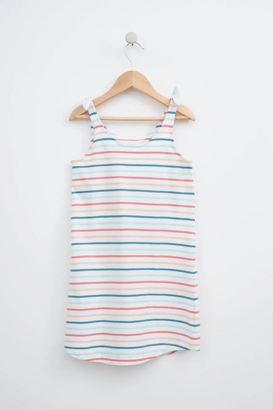 Striped cotton dress for girls with pockets