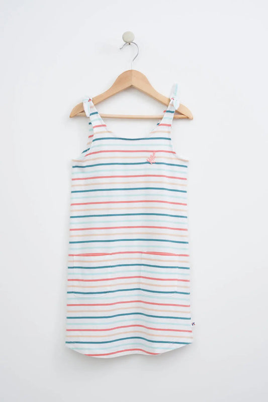 Striped cotton dress for girls with pockets