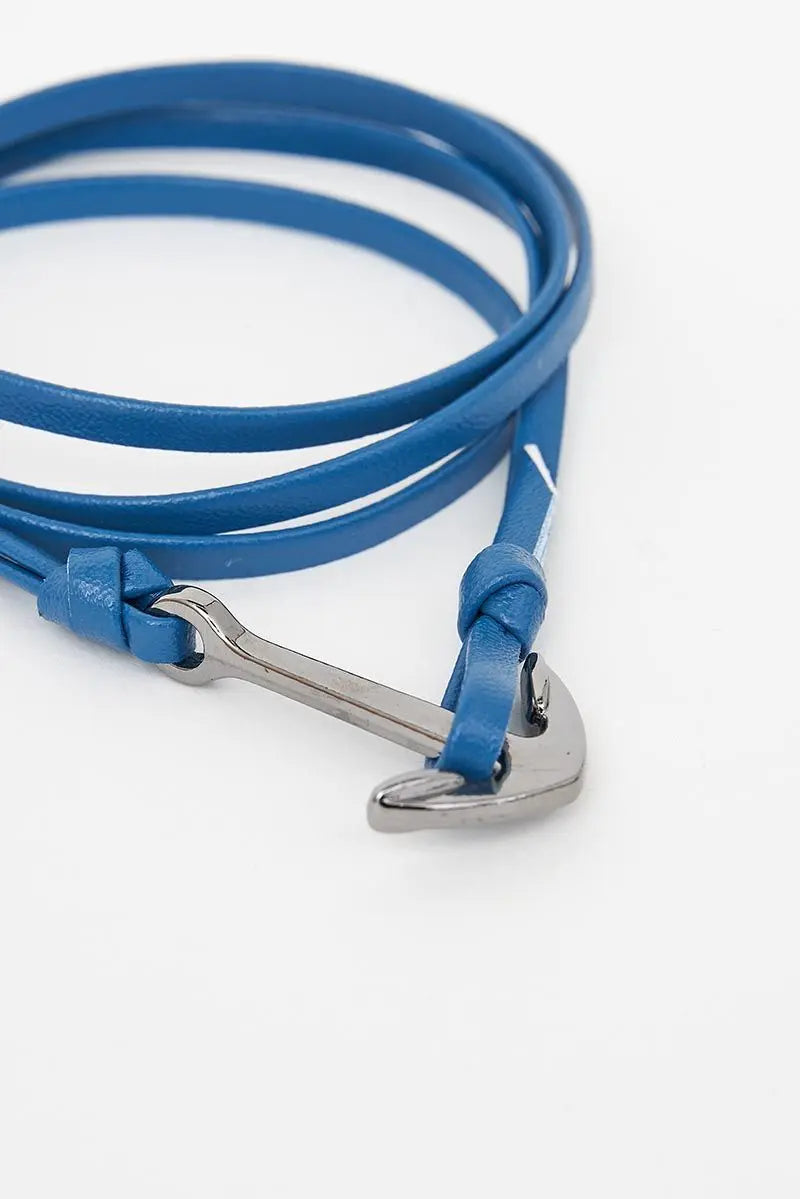 Pulsera de piel azul con ancla