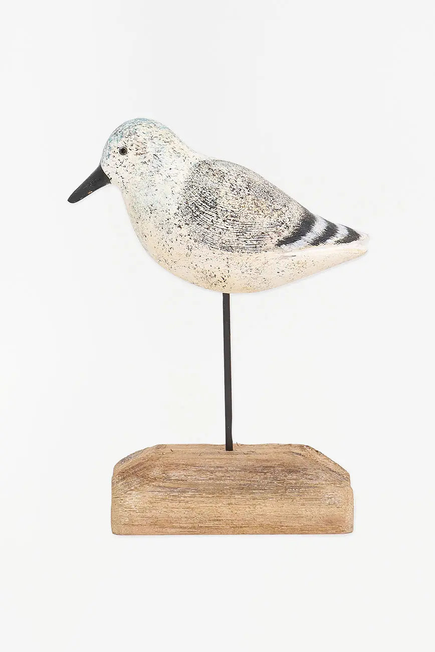 Wooden bird in white, black and grey tones