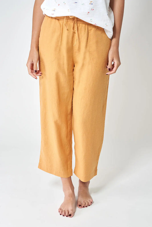 Pantalón fluido cropped en mezcla de lino