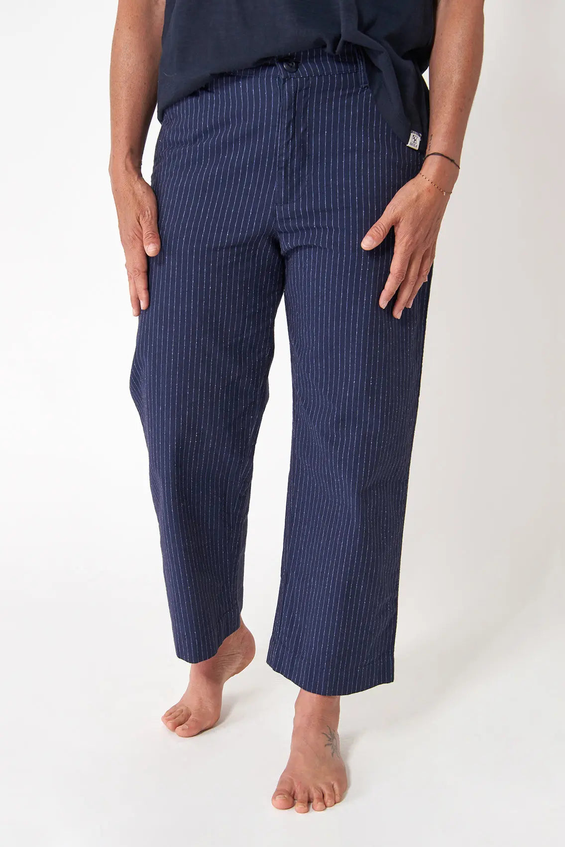 Indigo fine stripe pants