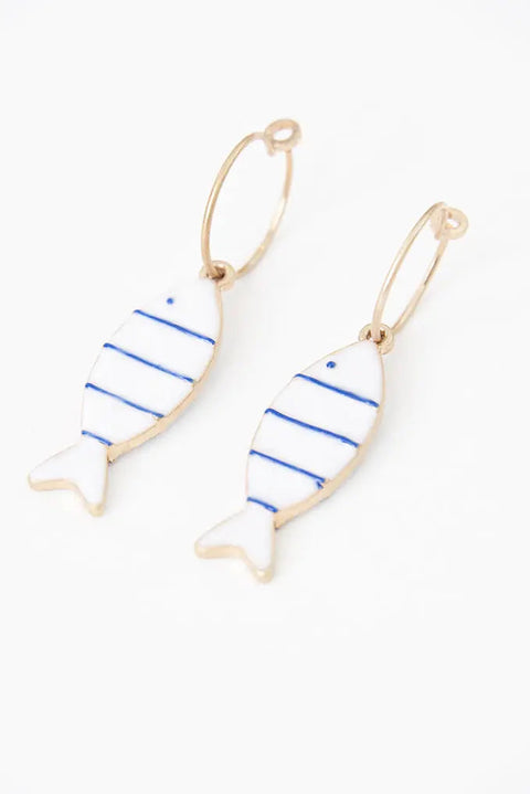 Pendientes De Aro De Cerámica Con Diseño De Pez Para Mujer, Ligeros Y Cómodos, Cierre Tipo Hebilla, Accesorio Versátil Y Elegante