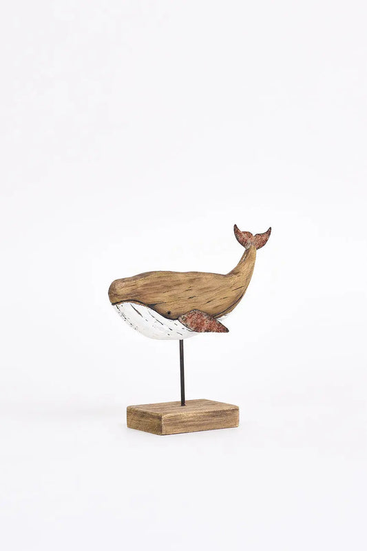Ballena de madera envejecida con base