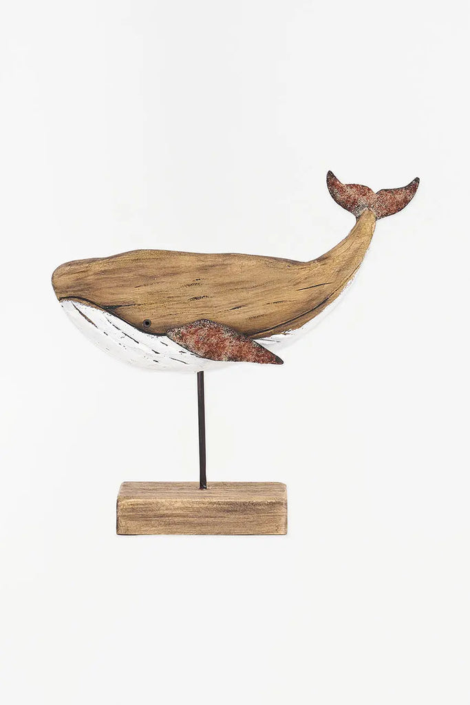 Ballena de madera envejecida con base