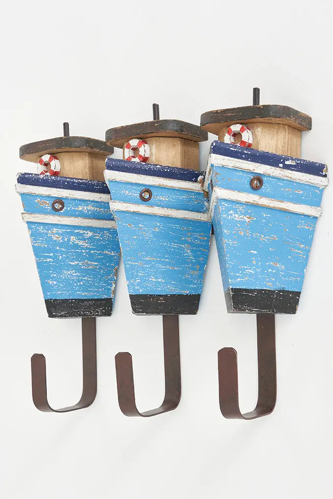 Perchero de 3 perchas barcos de madera Batela Deco 2024