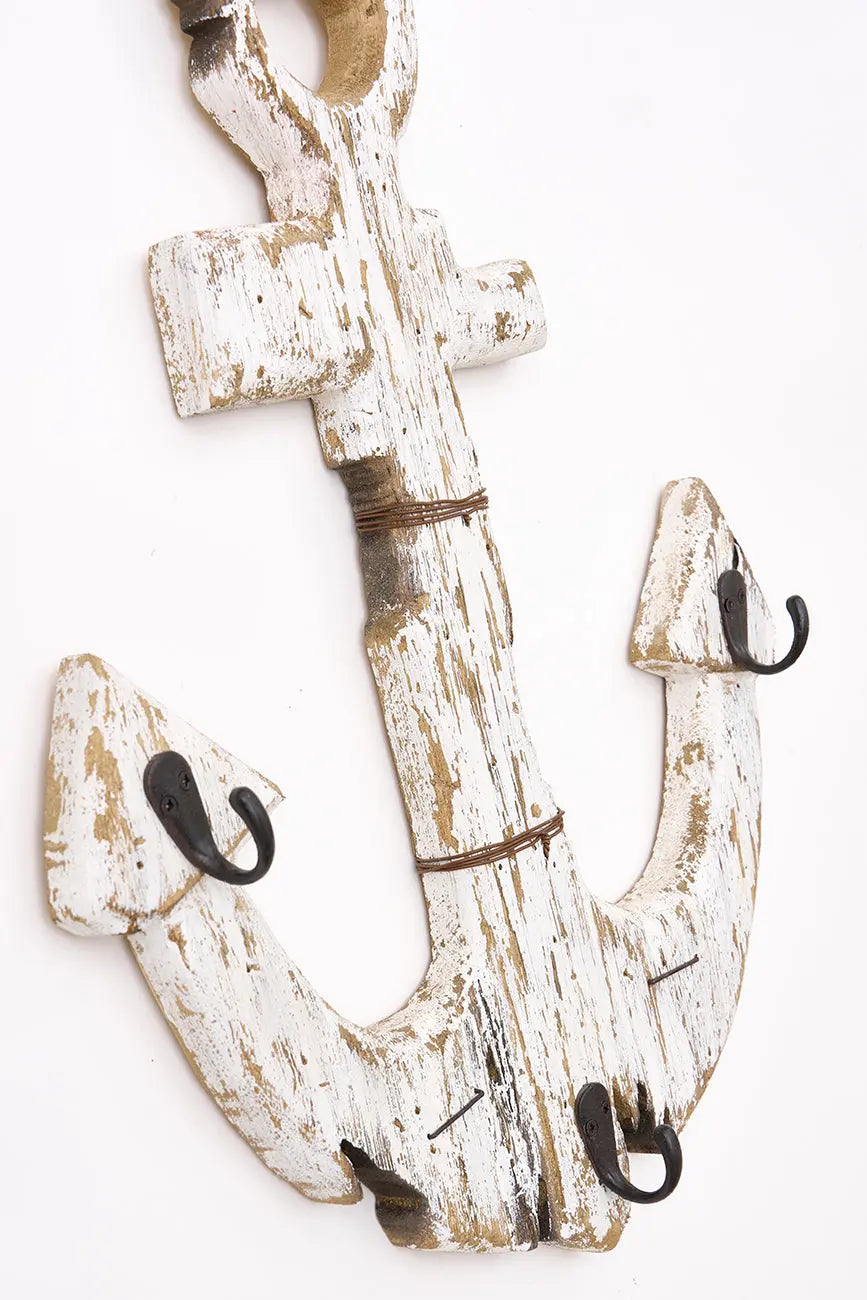 Perchero de madera envejecida con forma de ancla