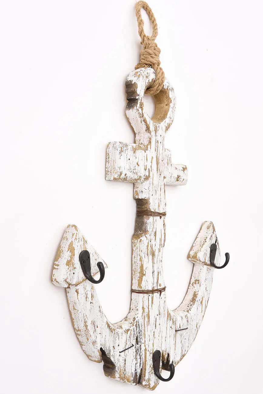 Perchero de madera envejecida con forma de ancla