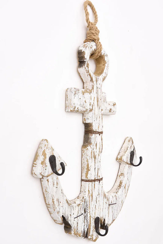 Perchero de madera envejecida con forma de ancla