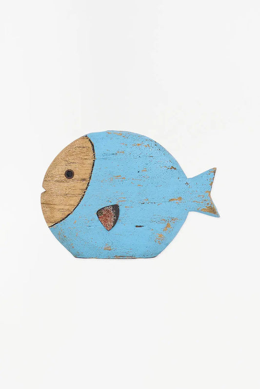 Pez de madera pintado en turquesa