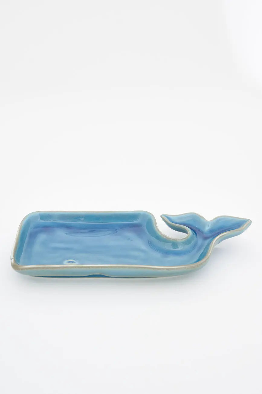 Blue whale shaped porcelain plate