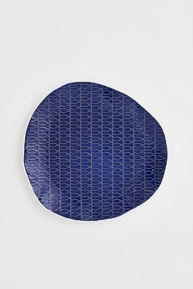 Assiette poissons en céramique ronde irrégulière