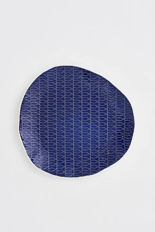 Assiette poissons en céramique ronde irrégulière