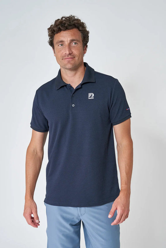 Short-sleeved piqué knit polo shirt
