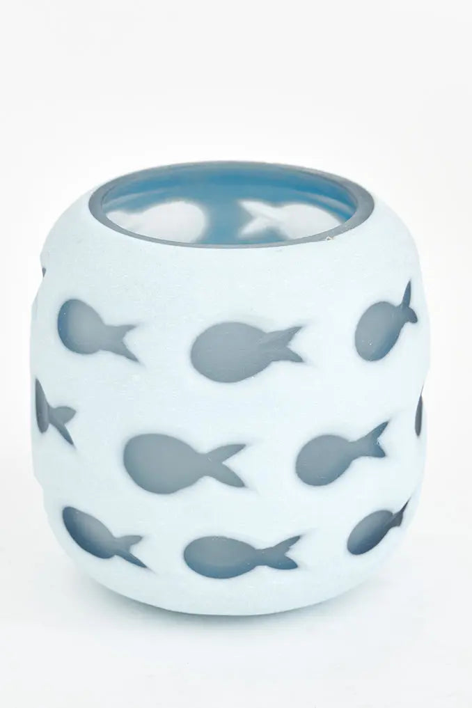 Small glass candle holder with fish