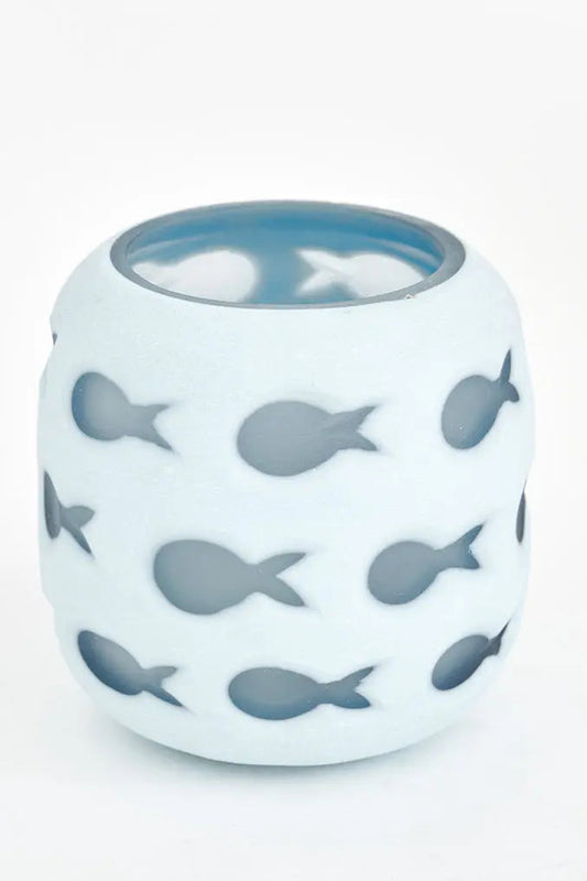 Small glass candle holder with fish