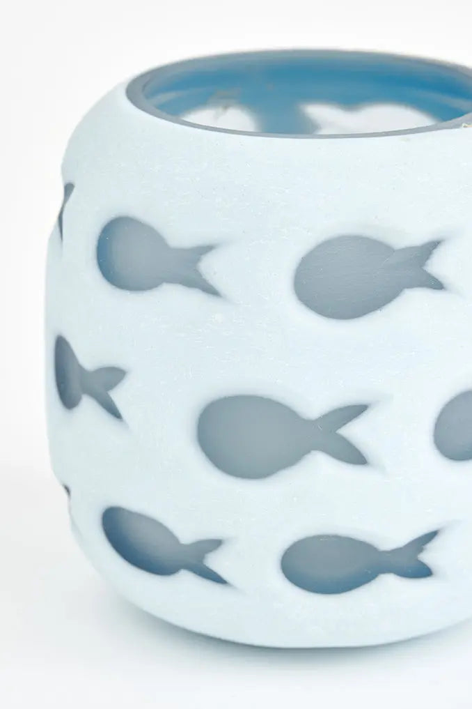 Small glass candle holder with fish
