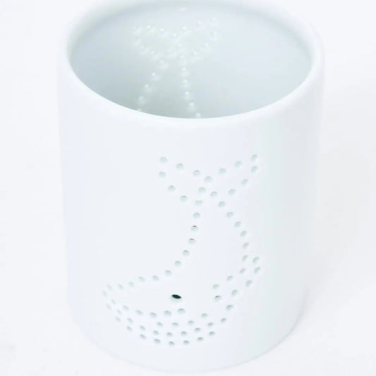 Portavelas de cerámica blanca con ballena - D7299 Batela