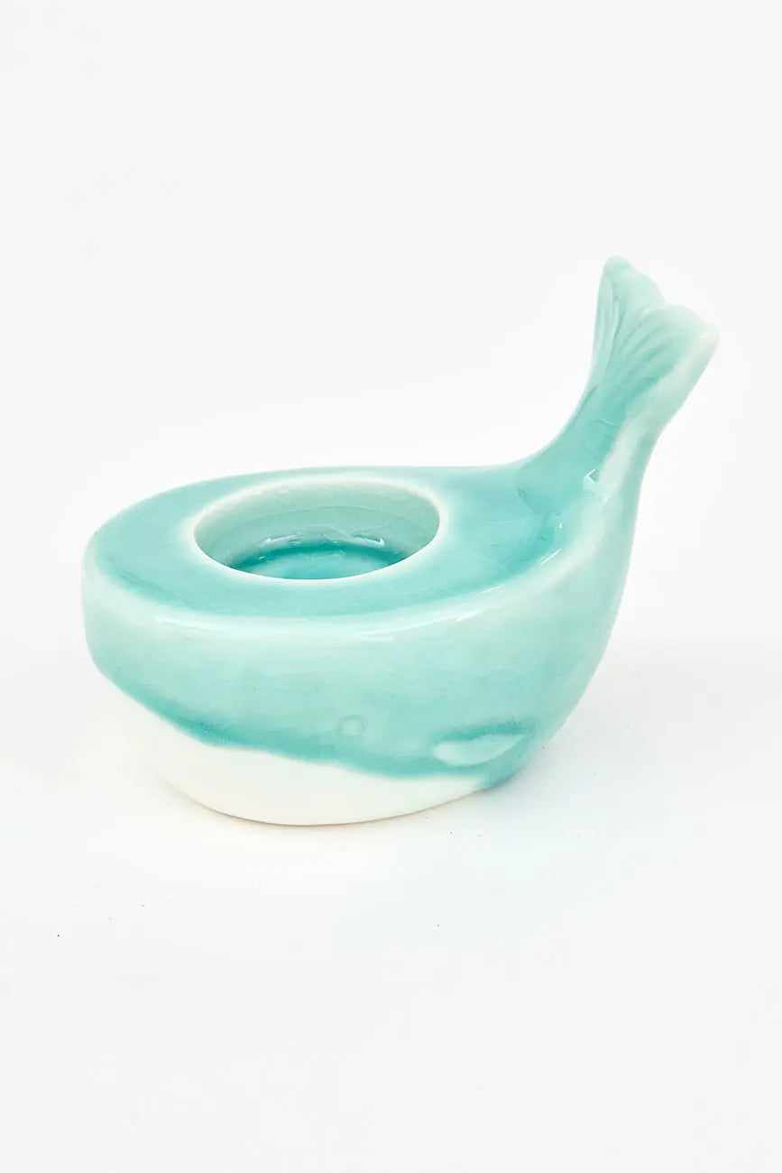 Portavelas forma ballena en porcelana
