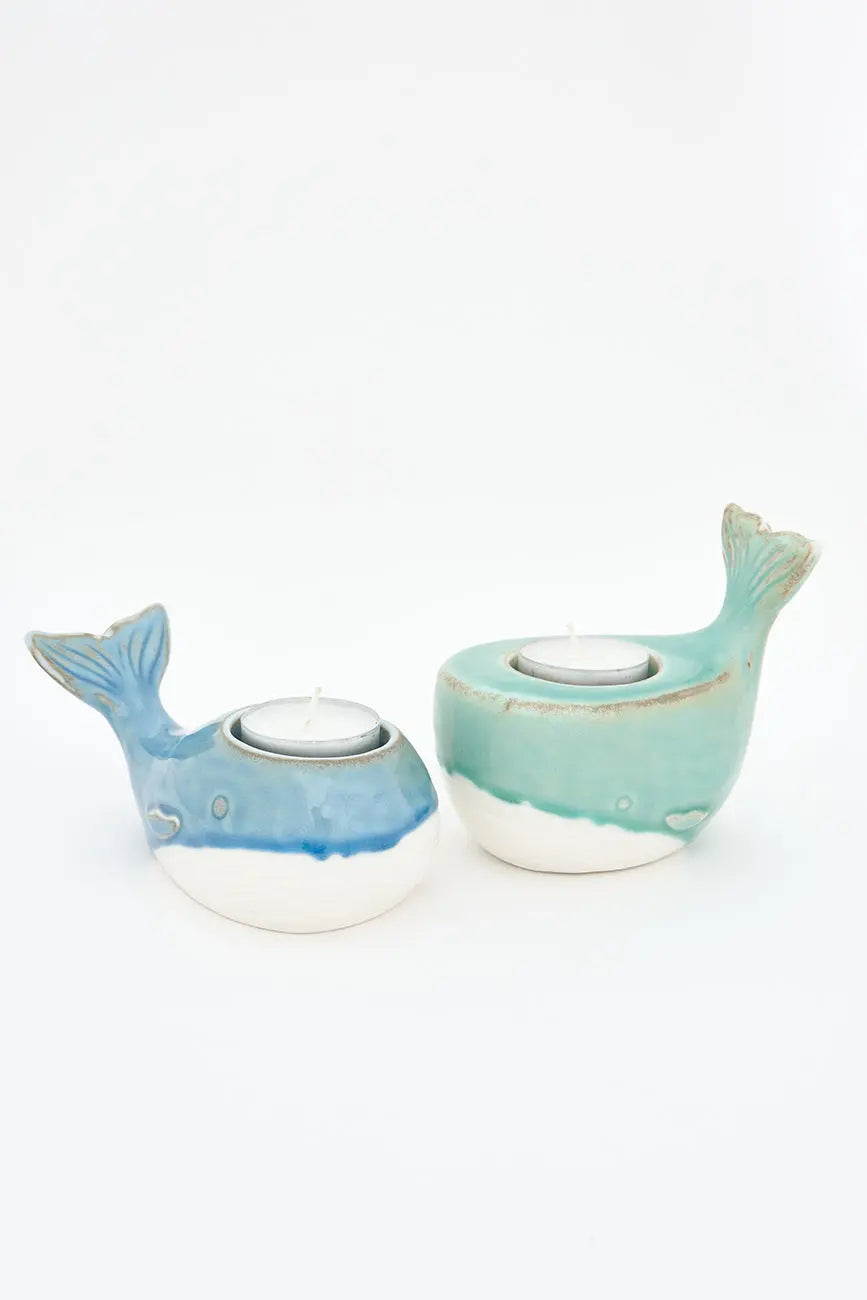 Portavelas forma ballena en porcelana