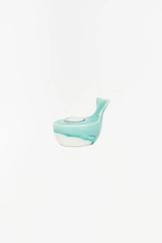 Portavelas forma ballena en porcelana