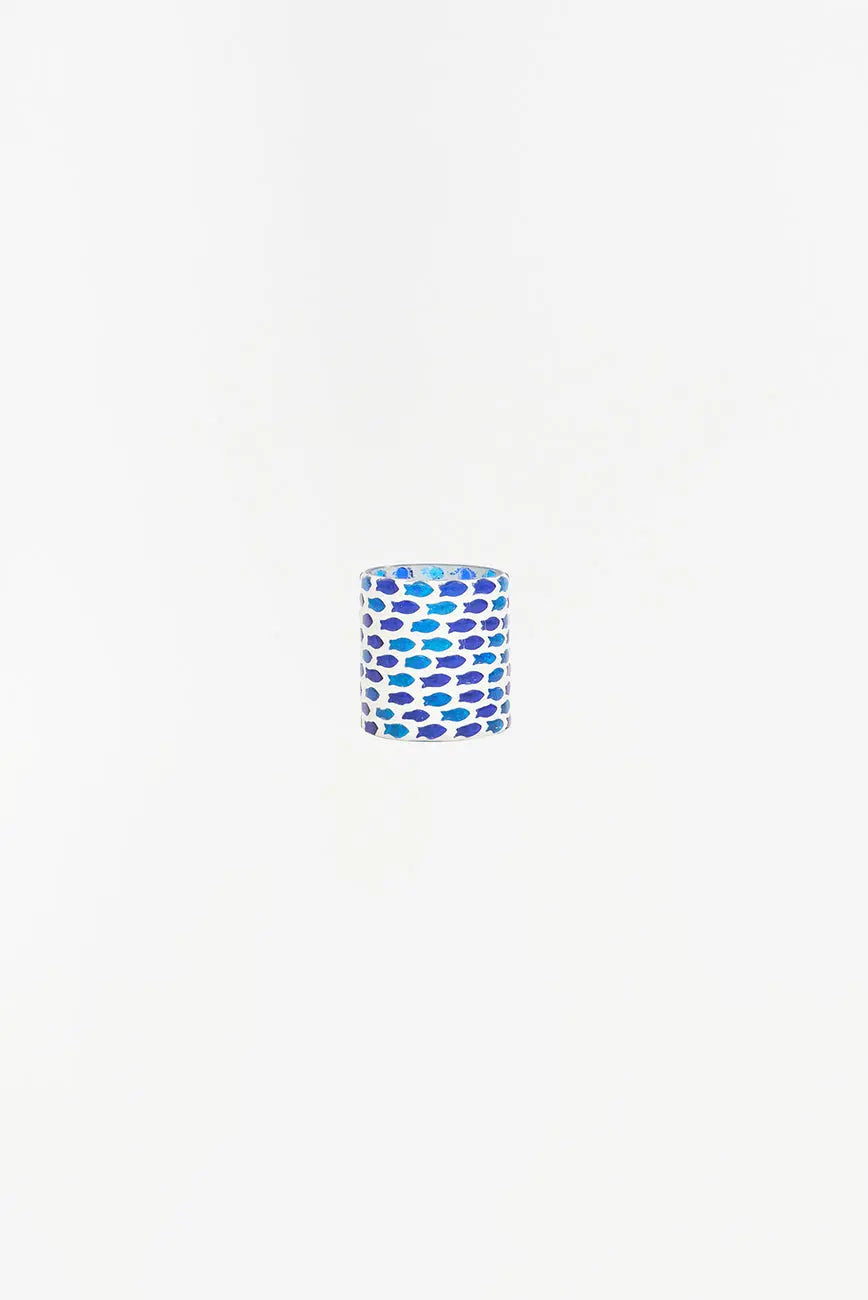 Portavelas pequeño de cristal con peces