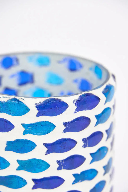 Portavelas pequeño de cristal con peces