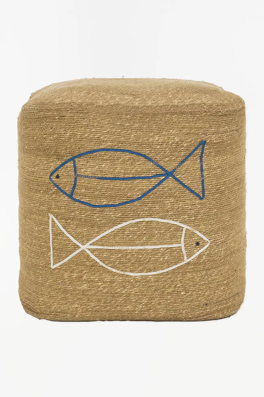 Puf de yute con peces