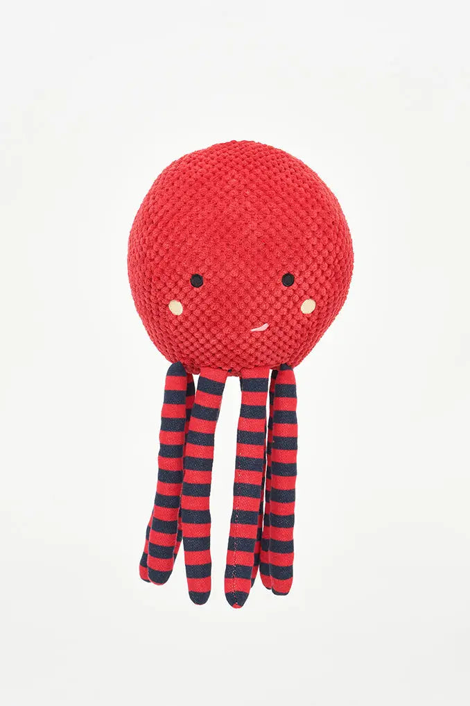 Pulpo de peluche rojo y a rayas