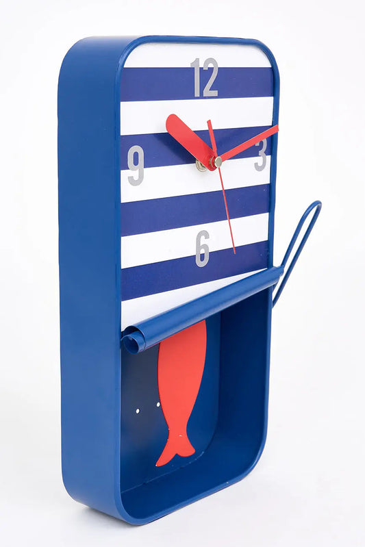 Reloj lata de conservas a rayas