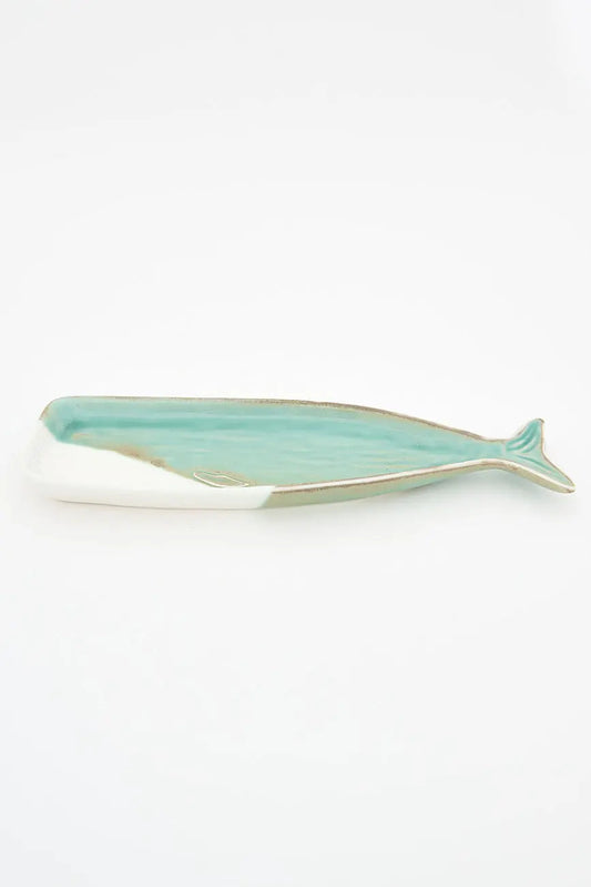 Whale spoon rest in green porcelain