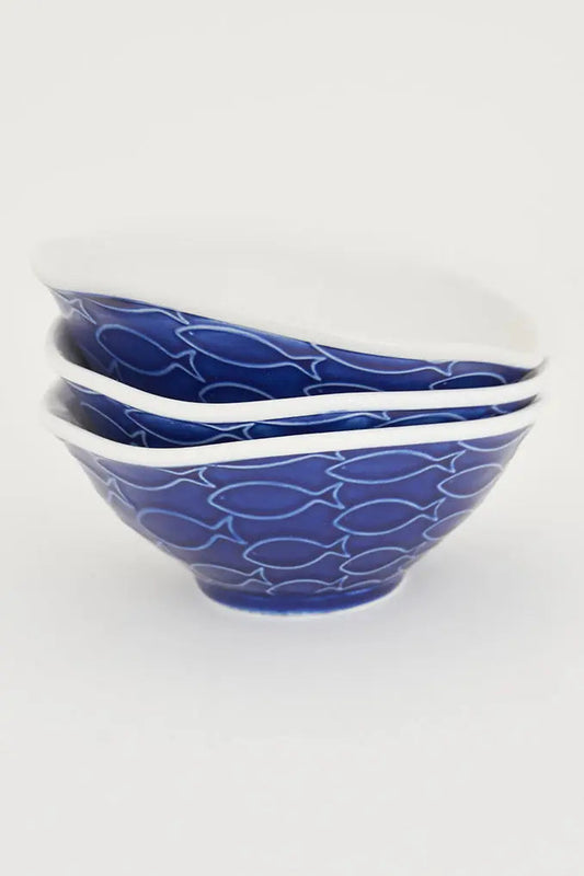 Lot de 3 petits bols en céramique poisson en relief