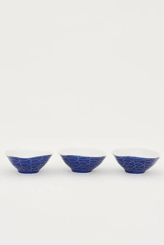 Lot de 3 petits bols en céramique poisson en relief