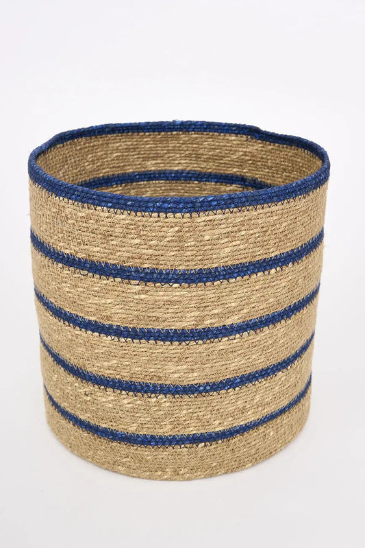 3 cestas de yute con rayas azules