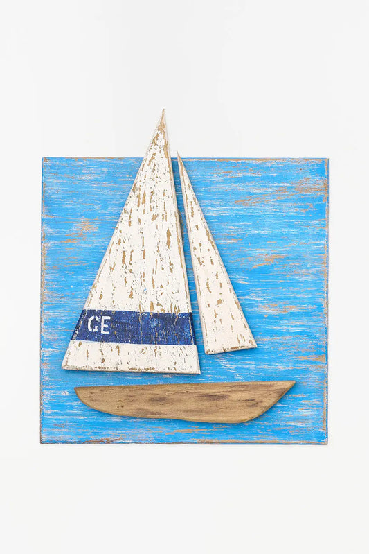 3 cuadros de veleros en madera envejecida