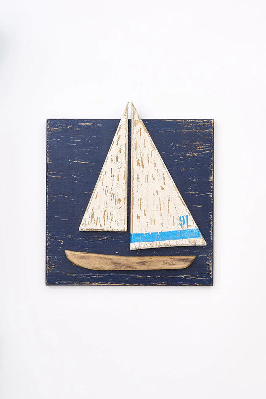 3 cuadros de veleros en madera envejecida