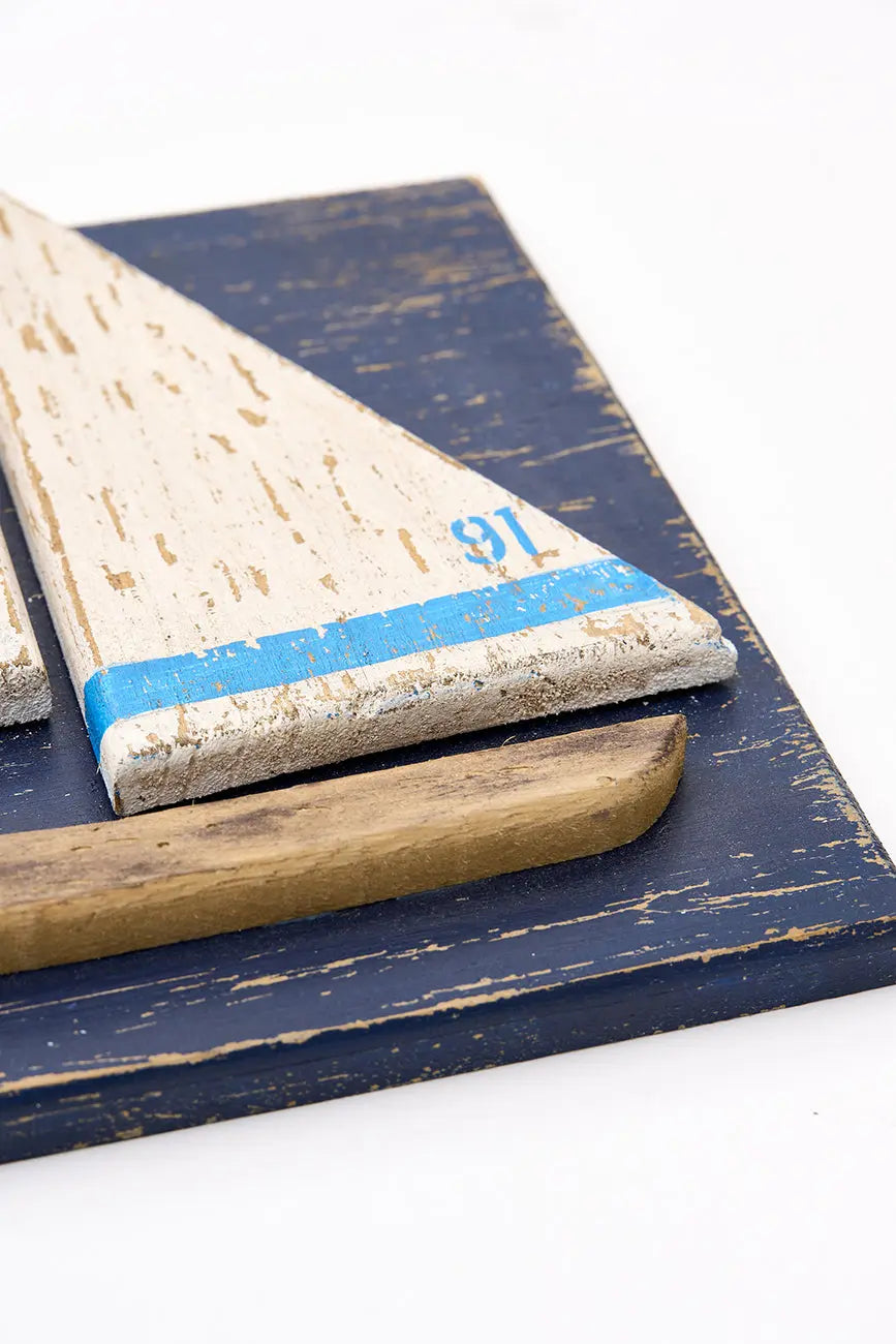 3 cuadros de veleros en madera envejecida