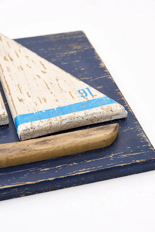 3 cuadros de veleros en madera envejecida