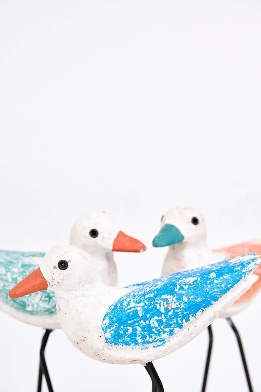 Set de 3 pequeños pajaros de madera