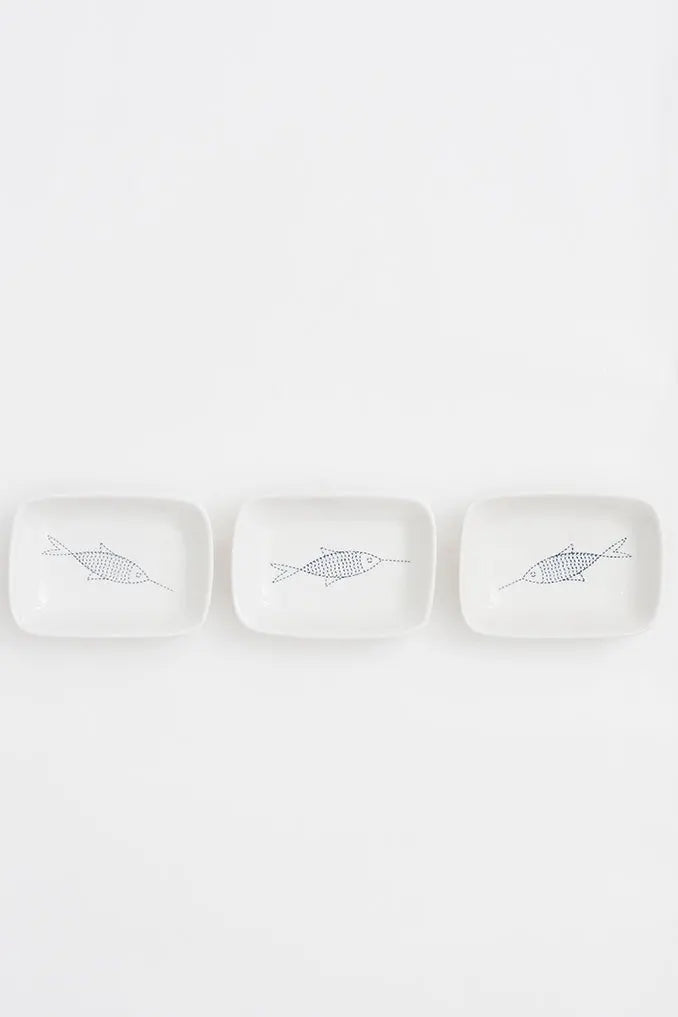 Set de 3 platillos de porcelana con peces