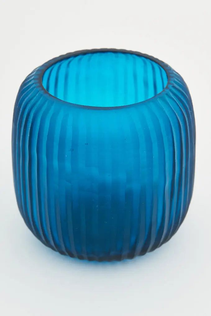 Set de 3 portavelas de cristal artesanal azul