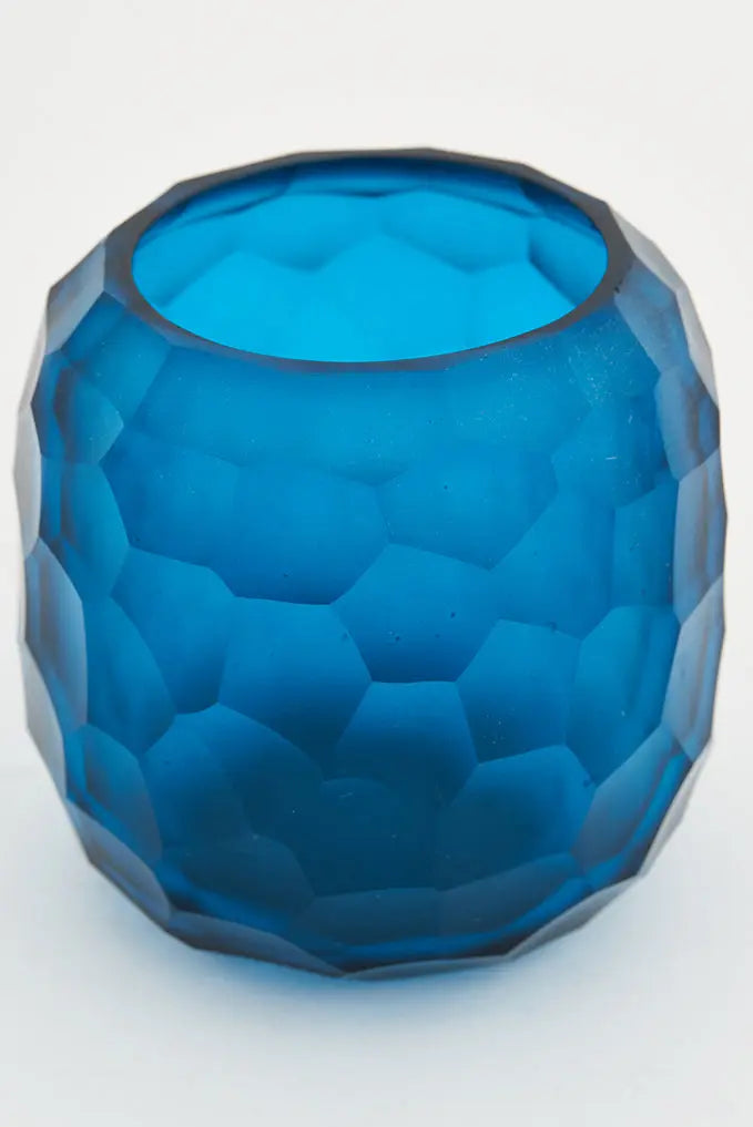 Set de 3 portavelas de cristal artesanal azul