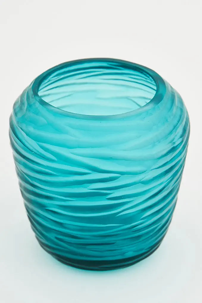 Set de 3 portavelas de cristal artesanal azul